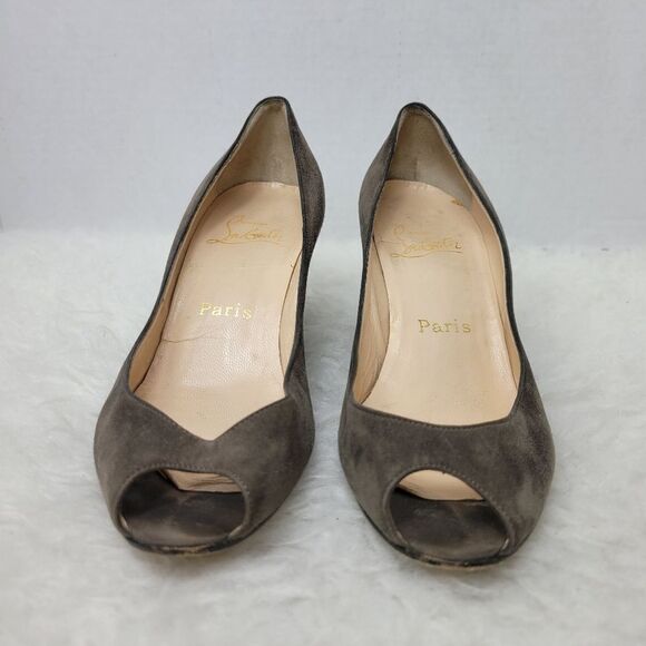 Christian Louboutin Brown Suede Wedge Sole Peep Toe Pumps Shoes Size 6 US - Picture 2 of 8